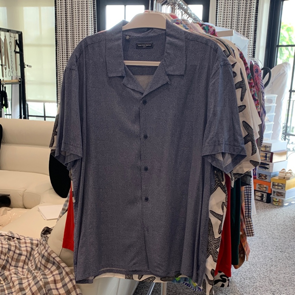 Saks Fifth Avenue Navy Shirt with White Microdot Pattern